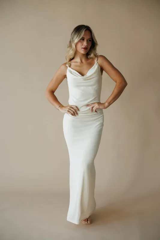Cream Seashell Trim Maxi Dress made by Fore Collection