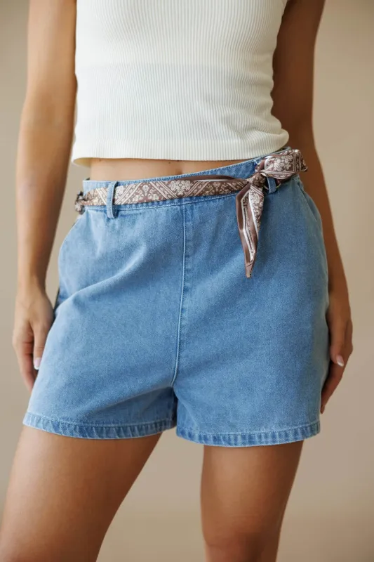Denim Scarf Detail Shorts made by Lena