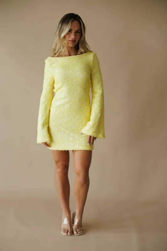 Yellow Sequin Long Sleeve Mini Dress made by Fore Collection