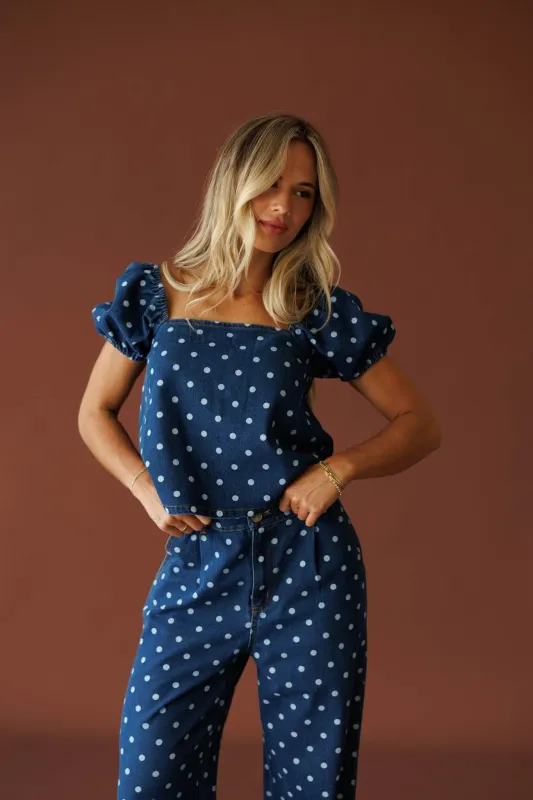 Lucky Dot Denim Top made by Sunday Edition