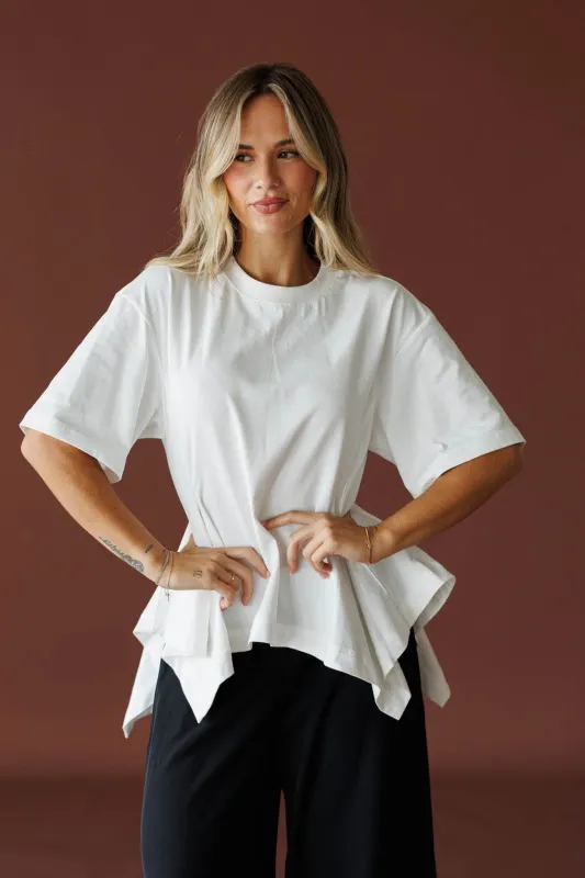 Off White Cotton Peplum Top made by MABLE