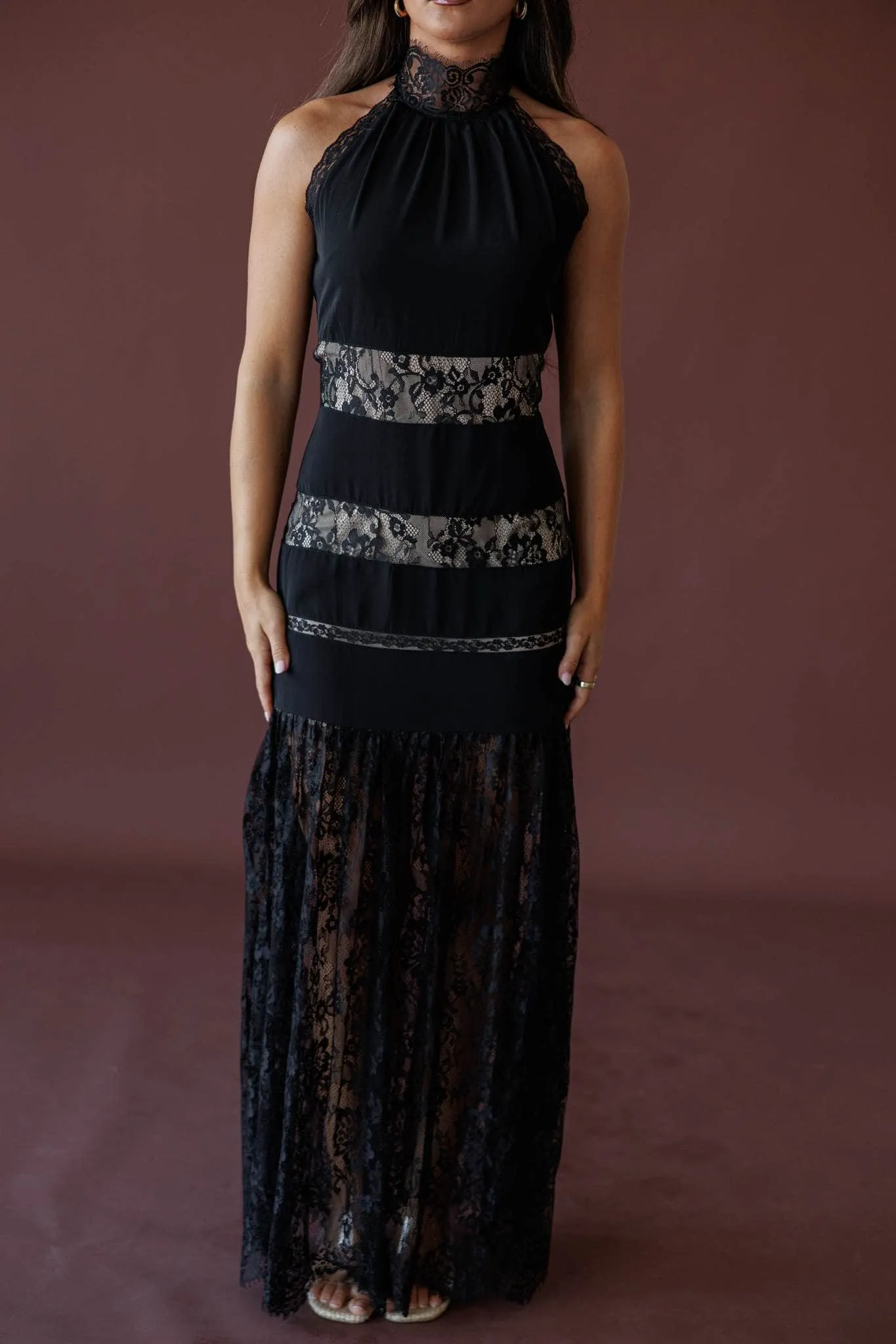 Midnight Lace Halter Maxi Dress sold by LANE 201 product image thumbnail 4