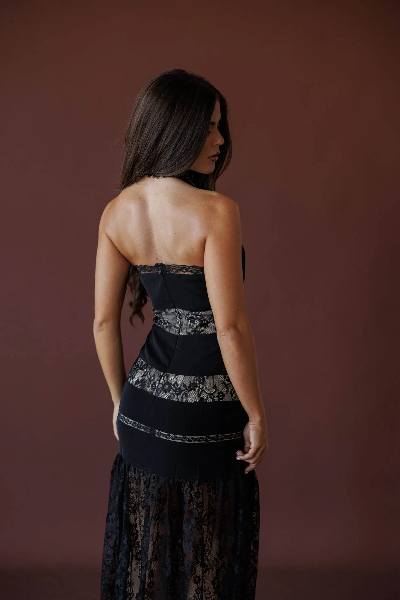 Midnight Lace Halter Maxi Dress sold by LANE 201 product image thumbnail 3