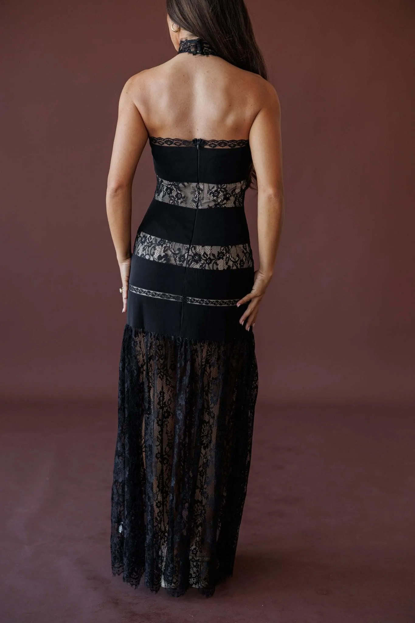 Midnight Lace Halter Maxi Dress sold by LANE 201 product image thumbnail 5