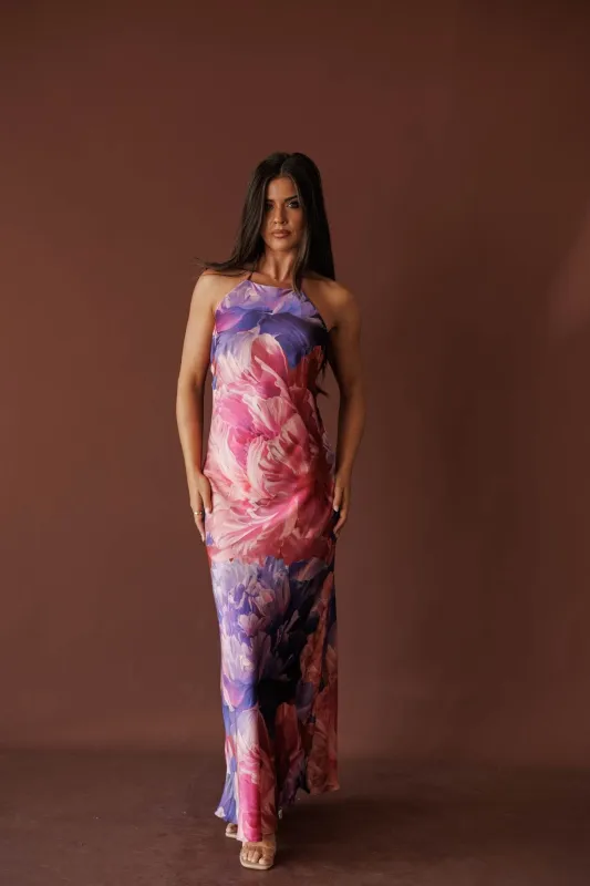 Peony Bloom Halter Maxi made by Dress Forum