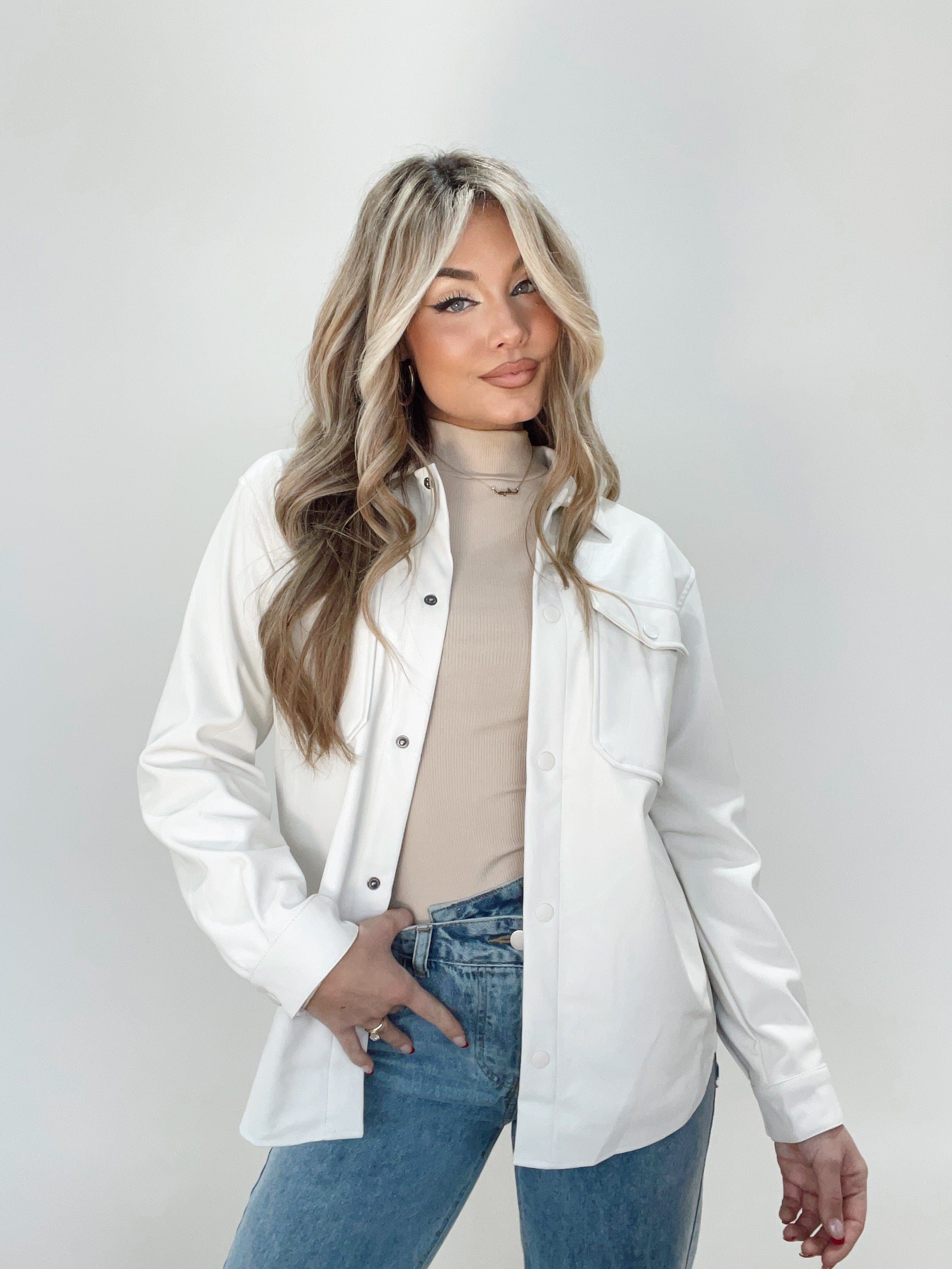 Ivory Pleather Shacket sold by LANE 201 product image thumbnail 3