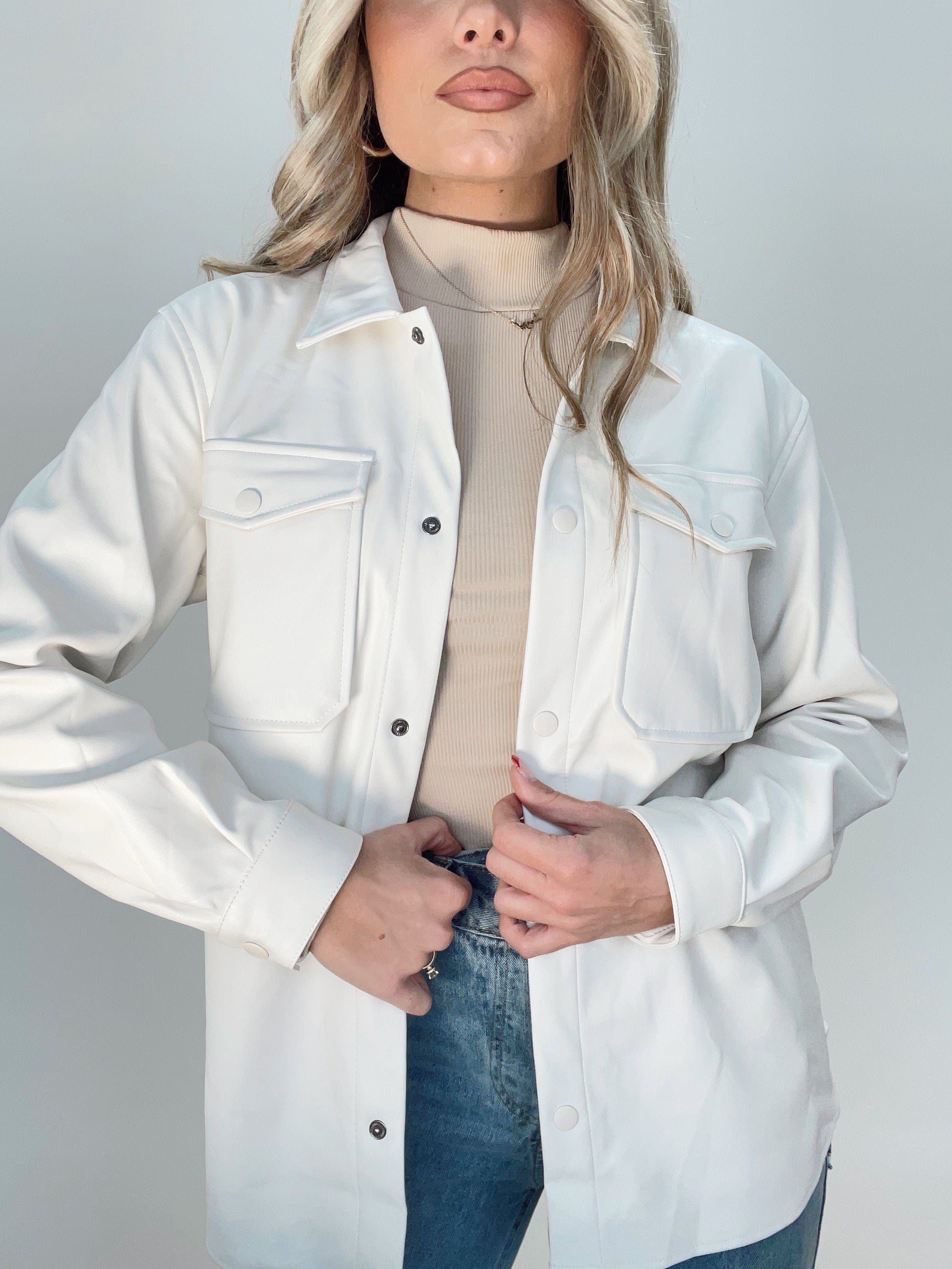 Ivory Pleather Shacket sold by LANE 201 product image thumbnail 4