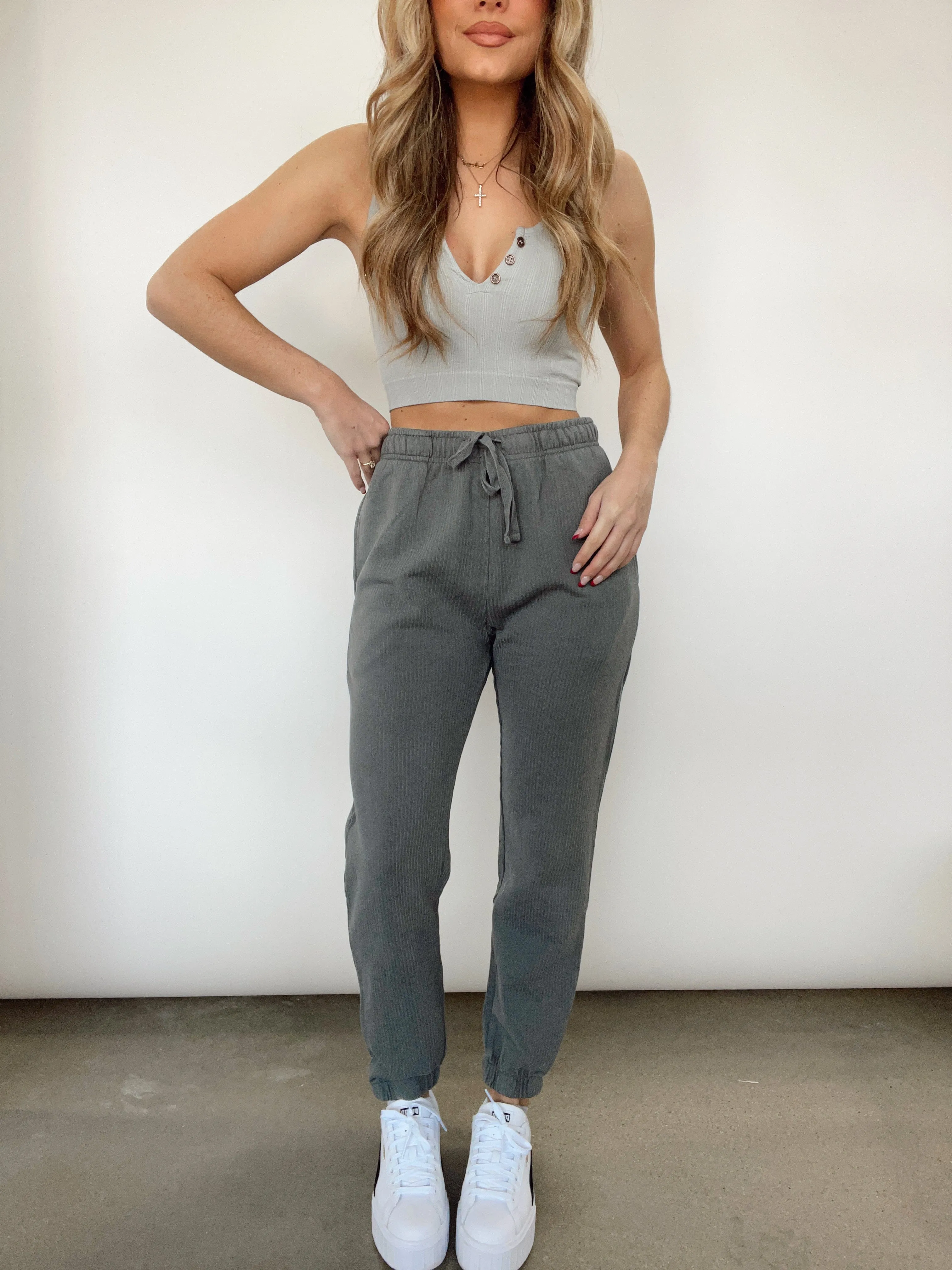 Charcoal Ribbed Joggers sold by LANE 201 product image thumbnail 3