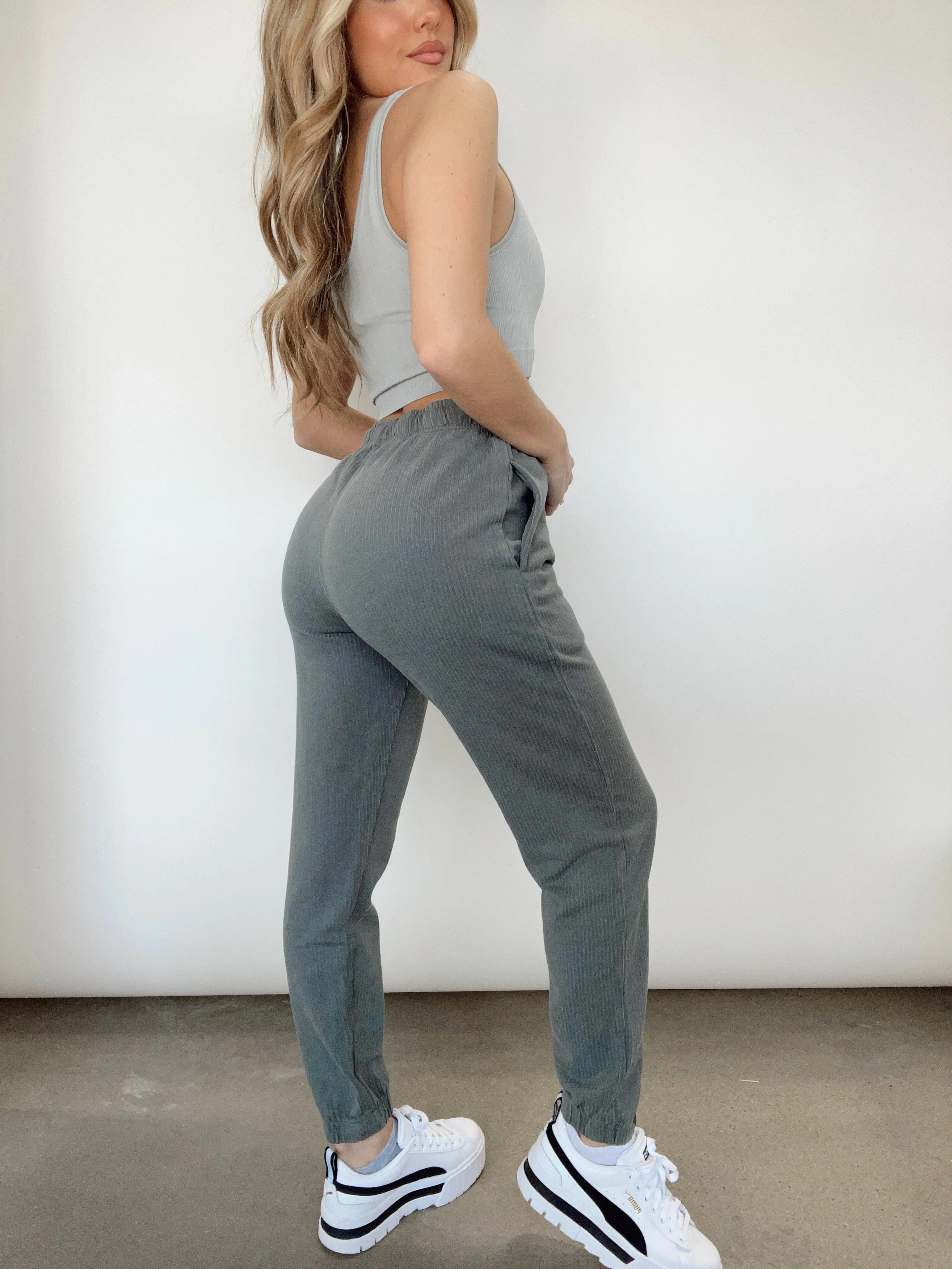 Charcoal Ribbed Joggers sold by LANE 201 product image thumbnail 2