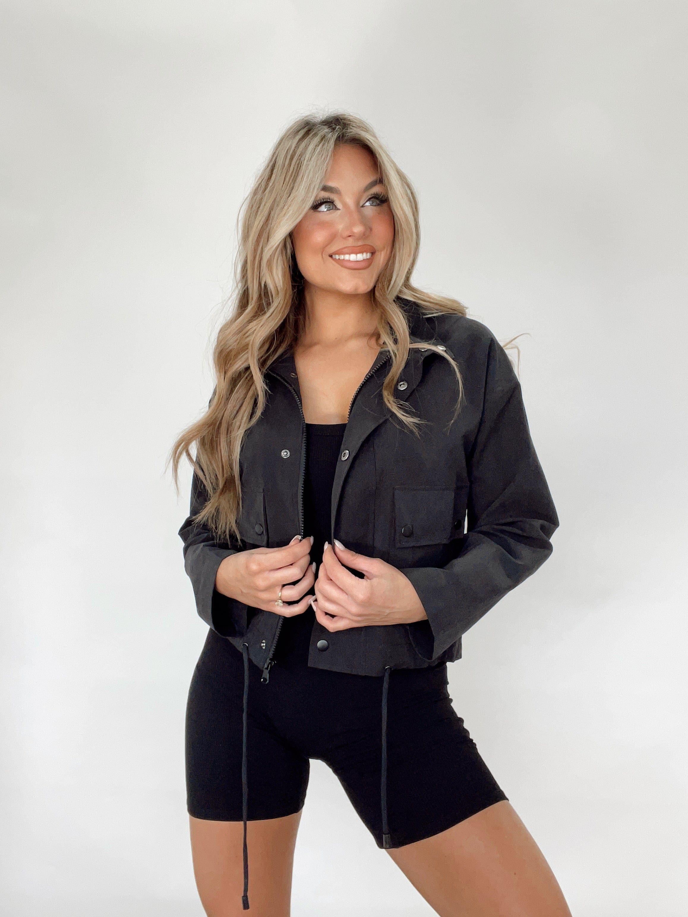 Black Cropped Utility Jacket sold by LANE 201