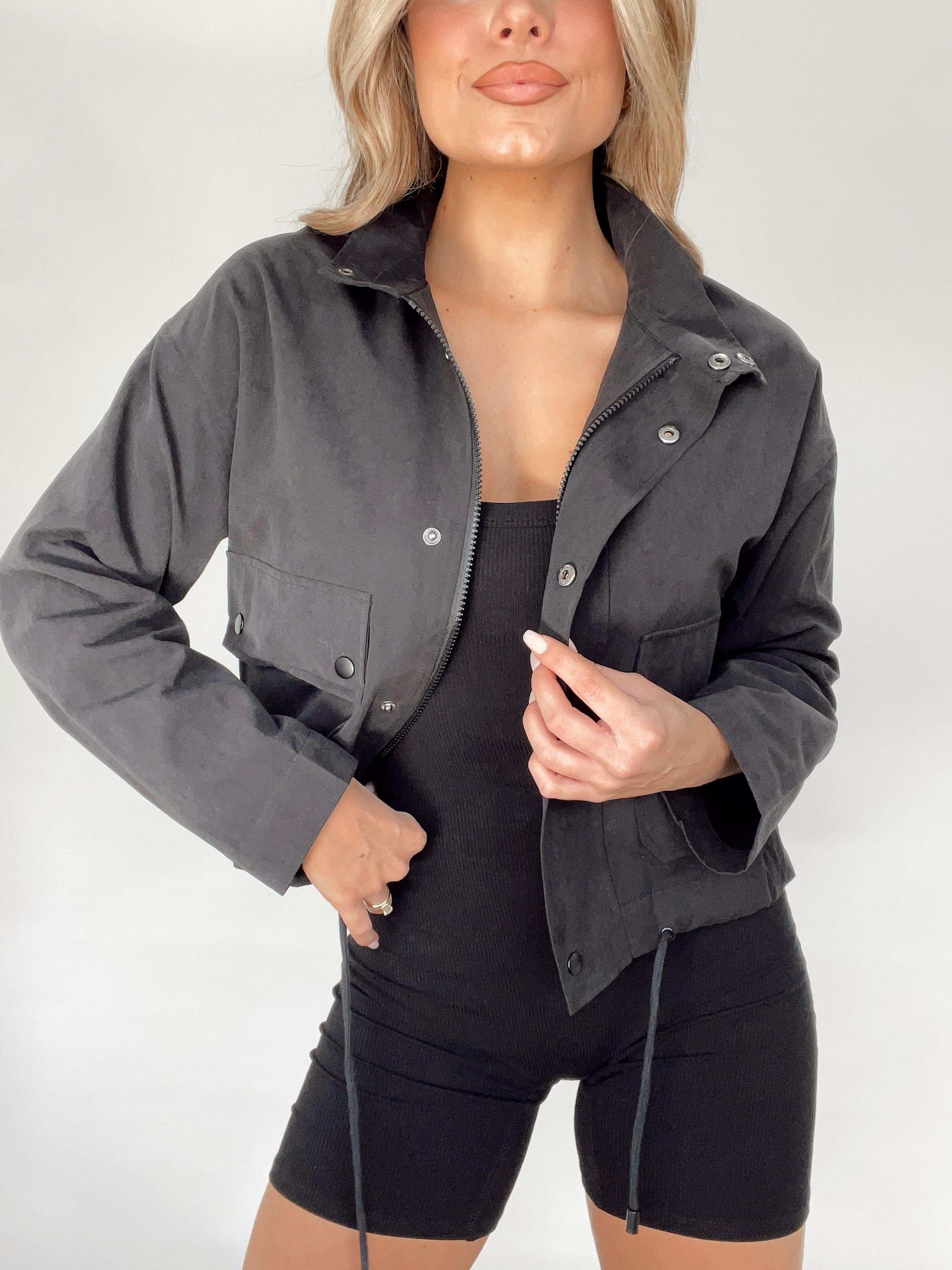 Black Cropped Utility Jacket sold by LANE 201 product image thumbnail 4