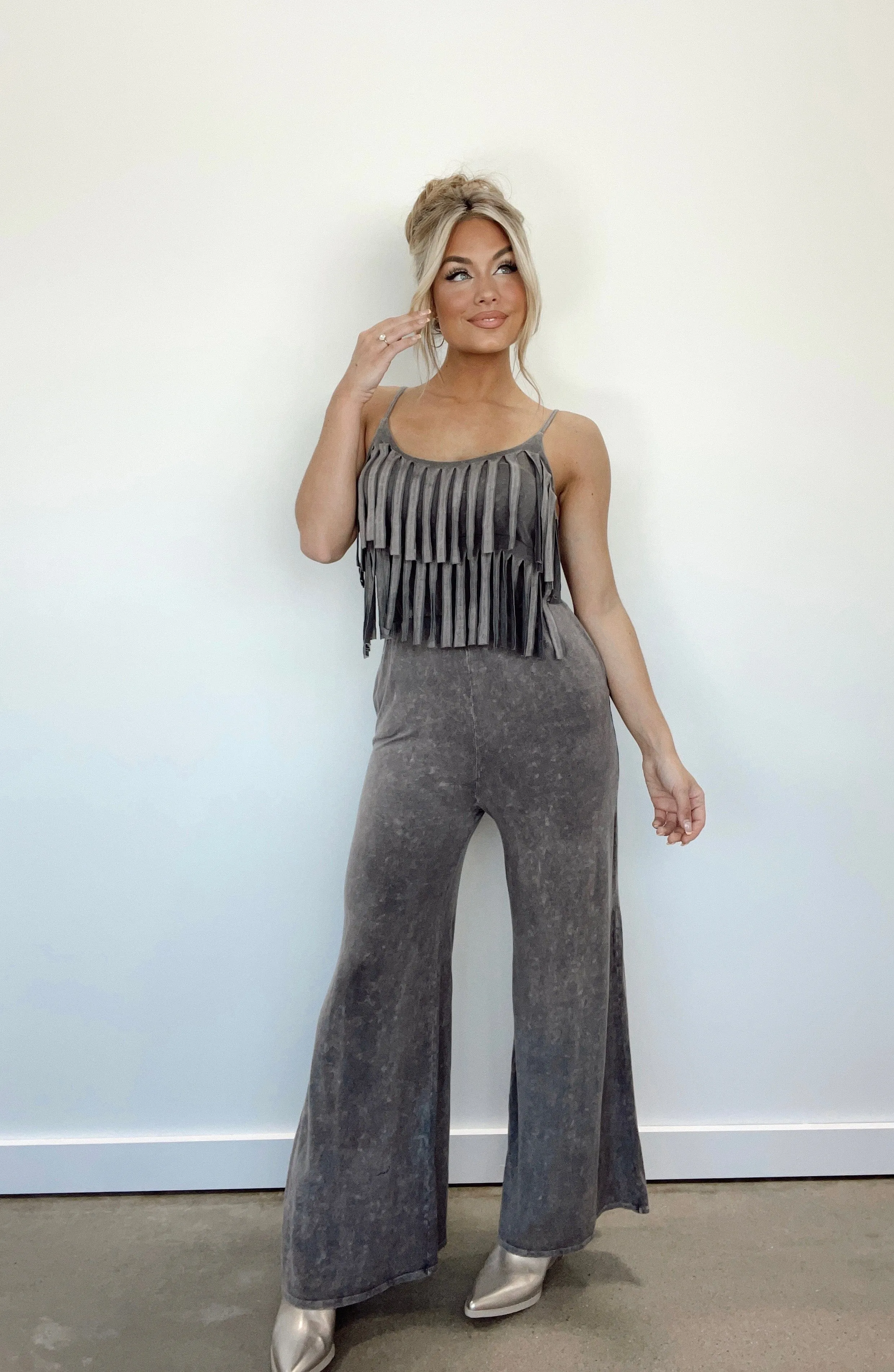 Fringe Frenzy Jumpsuit sold by LANE 201
