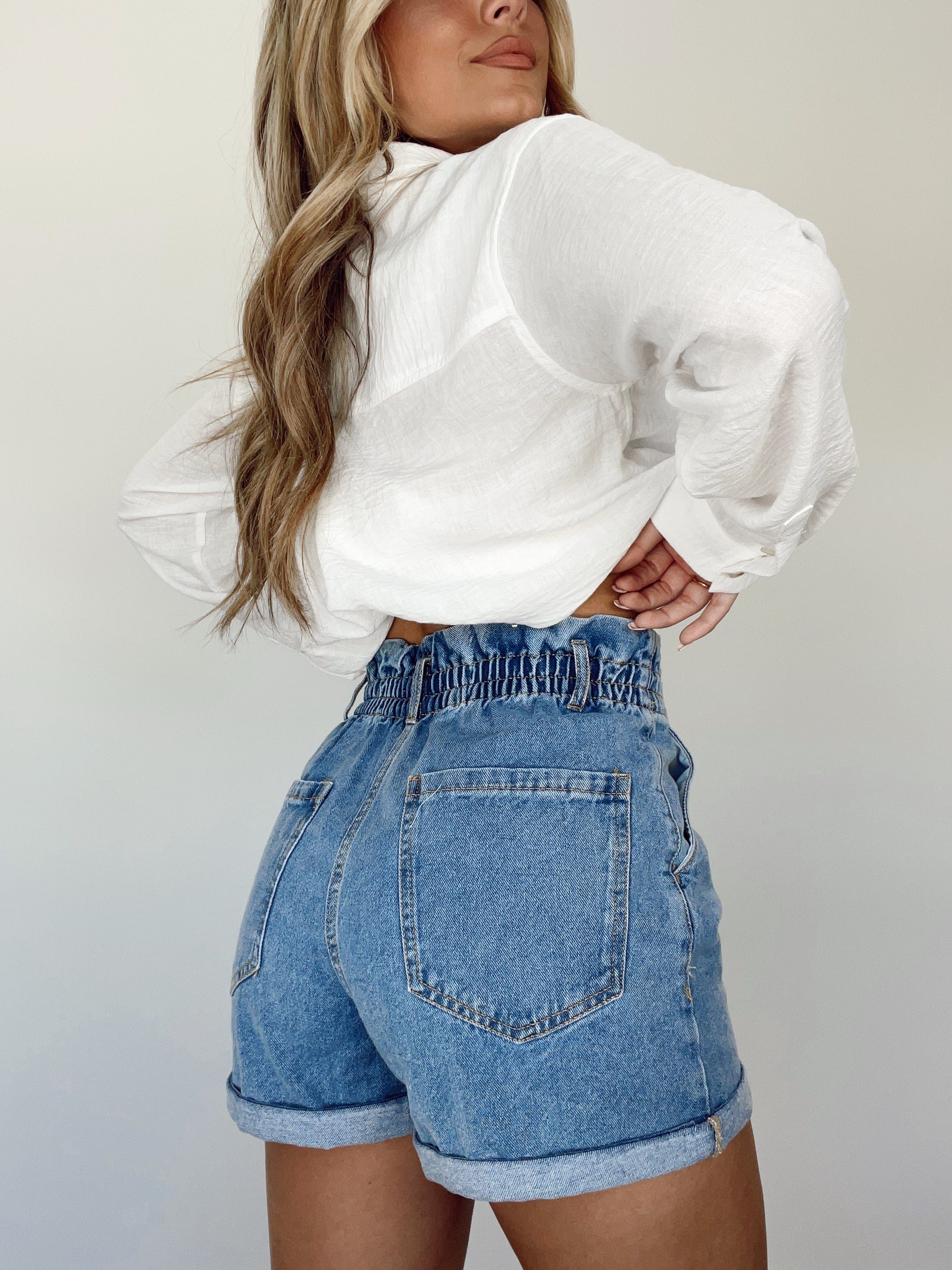 Paper Bag Denim Shorts sold by LANE 201 product image thumbnail 4