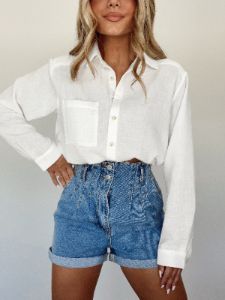 Paper Bag Denim Shorts sold by LANE 201