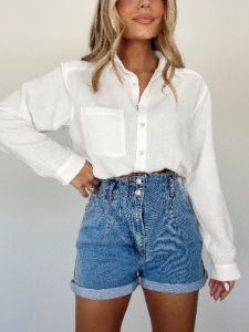 Paper Bag Denim Shorts sold by LANE 201