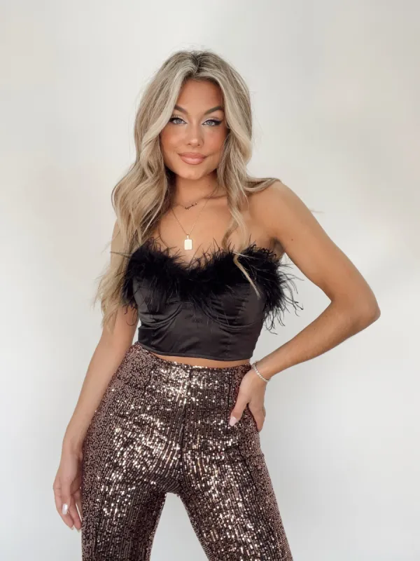 Black Feather Trim Top sold by LANE 201