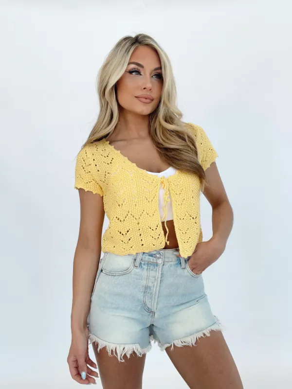 Somewhere Sunny Crochet Top sold by LANE 201