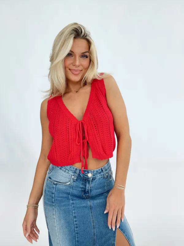 Red Crochet Knit Top made by LANE 201