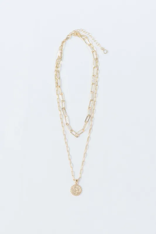 Gold Double Layer Initial Necklace sold by LANE 201