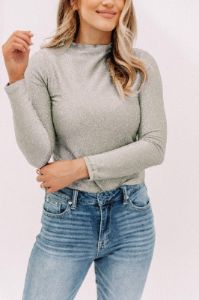 Sage Glitter Mock Neck Top sold by LANE 201
