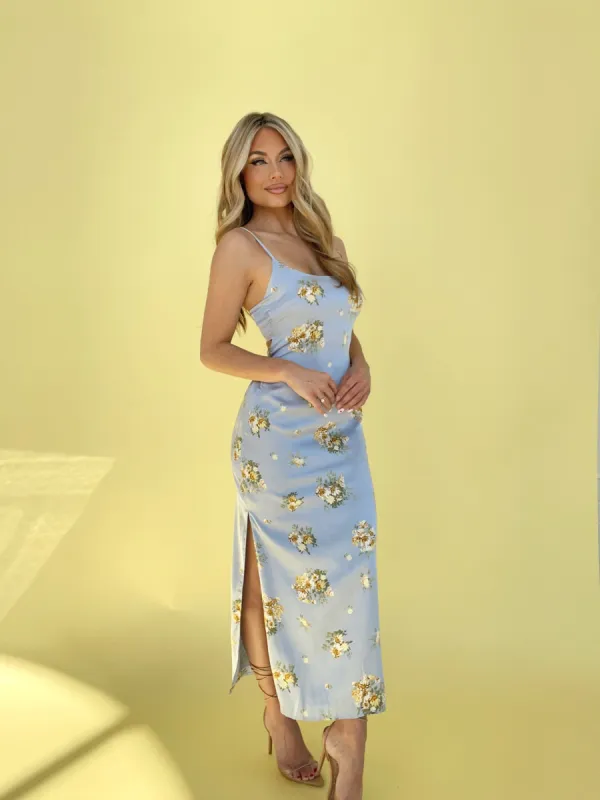 Baby Blue Blooms Maxi Dress made by LANE 201