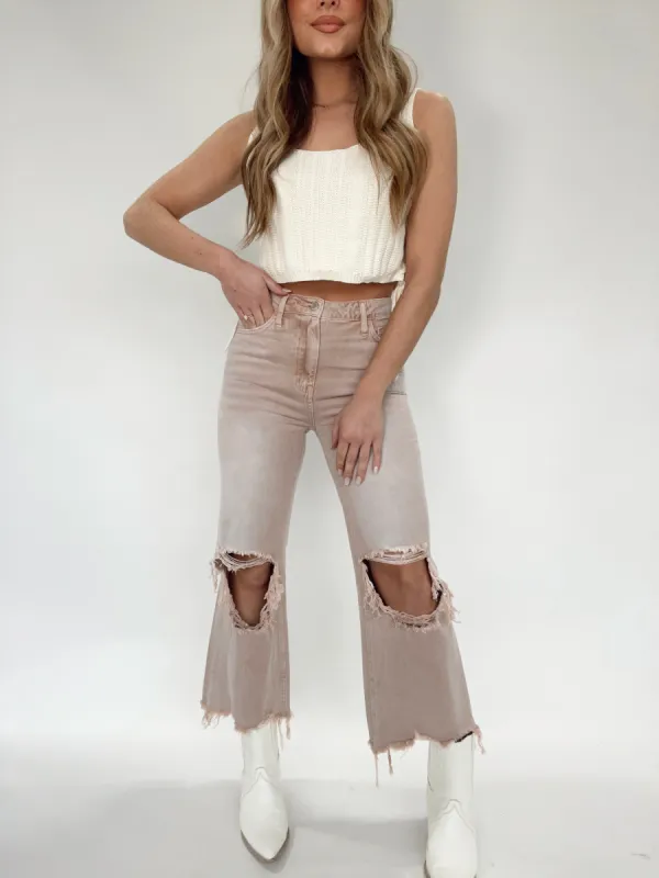 Mauve Crop Flare Denim sold by LANE 201