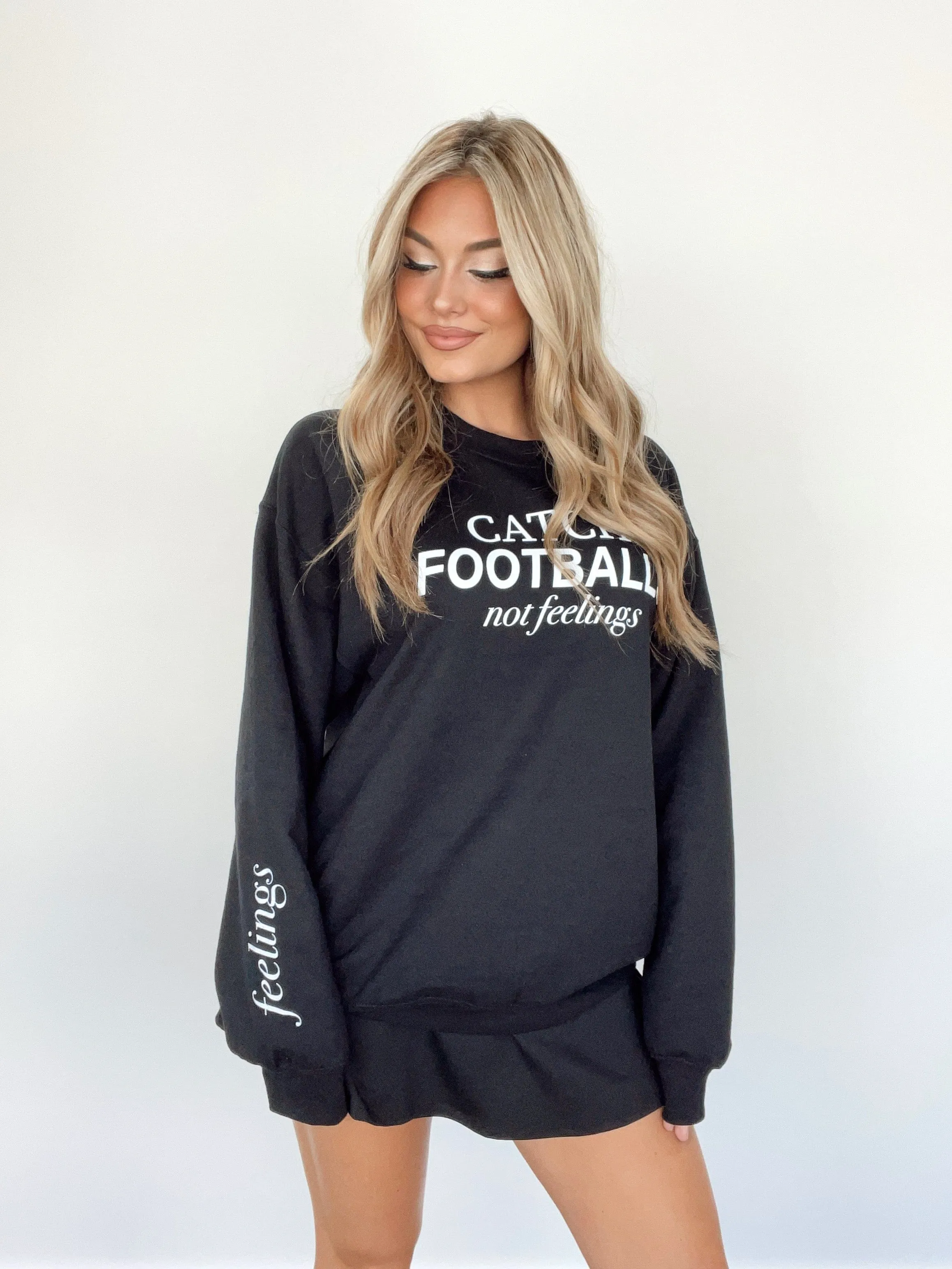 Catch Footballs Not Feelings Sweatshirt sold by LANE 201 product image thumbnail 3
