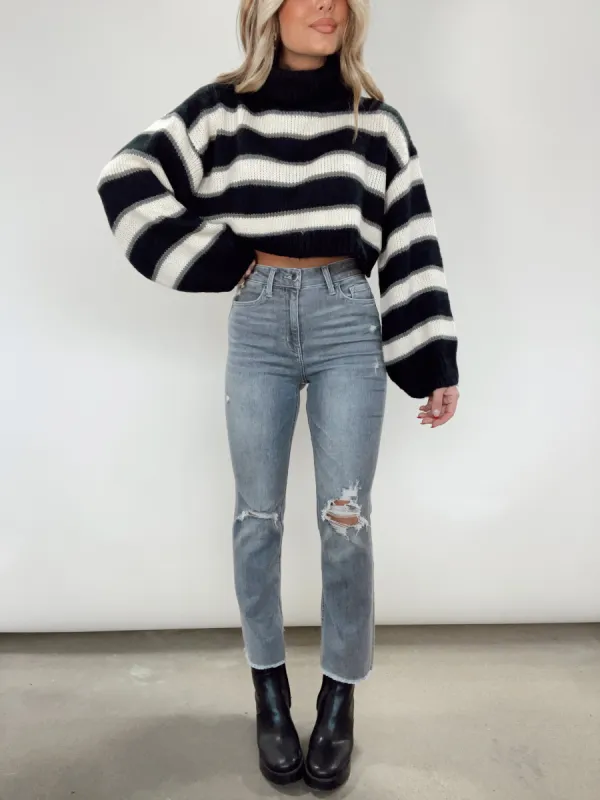 Vervet Grey High Rise Ankle Straight Denim sold by LANE 201