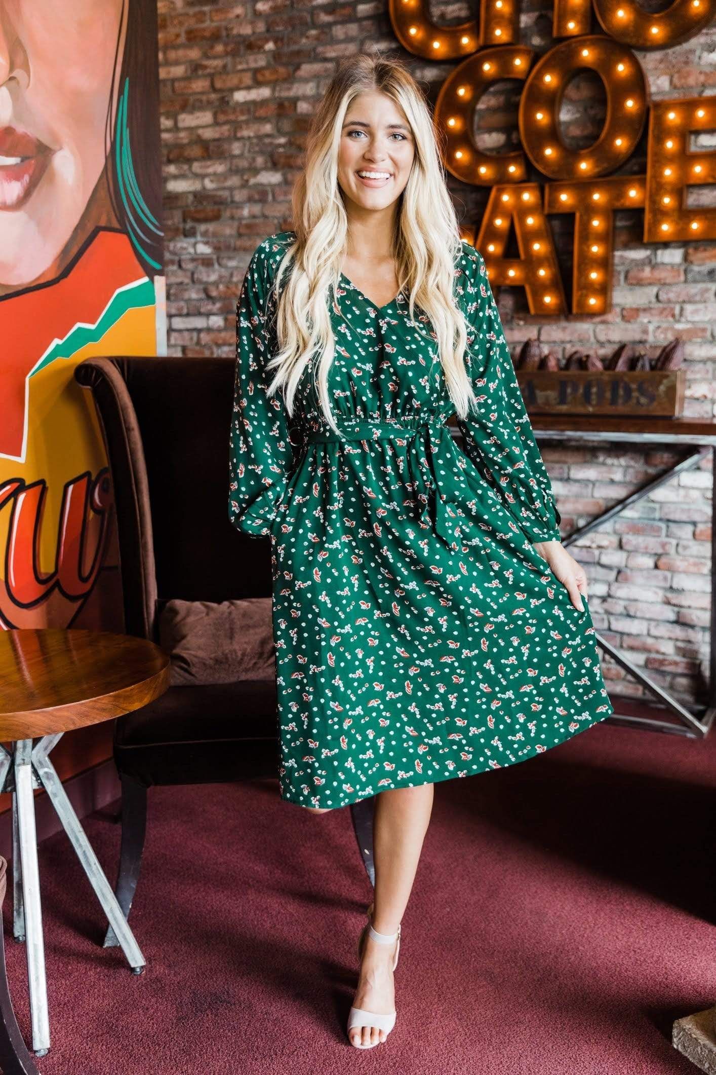 Green Fall Leaves Midi Dress sold by LANE 201