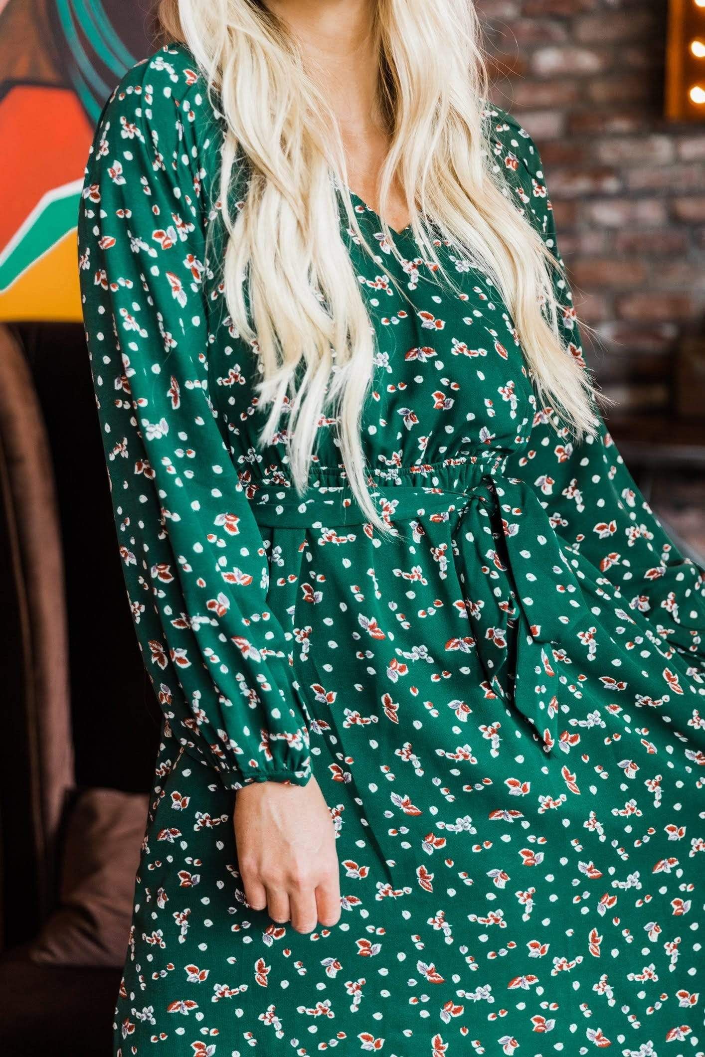 Green Fall Leaves Midi Dress sold by LANE 201 product image thumbnail 3