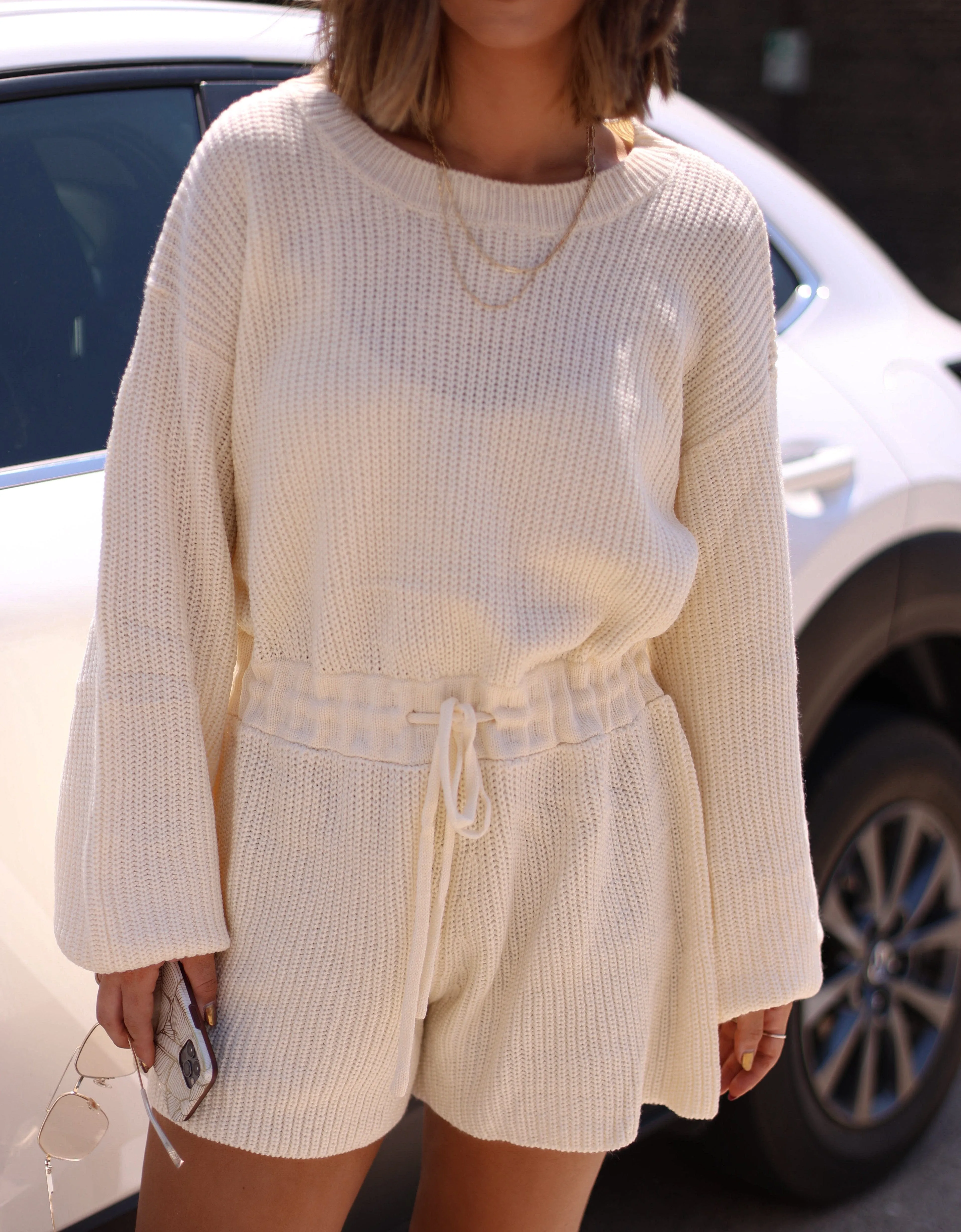 Cream Knit Sweater Romper sold by LANE 201 product image thumbnail 3