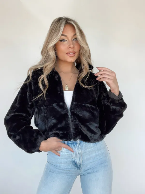 Black Teddy Fur Jacket sold by LANE 201