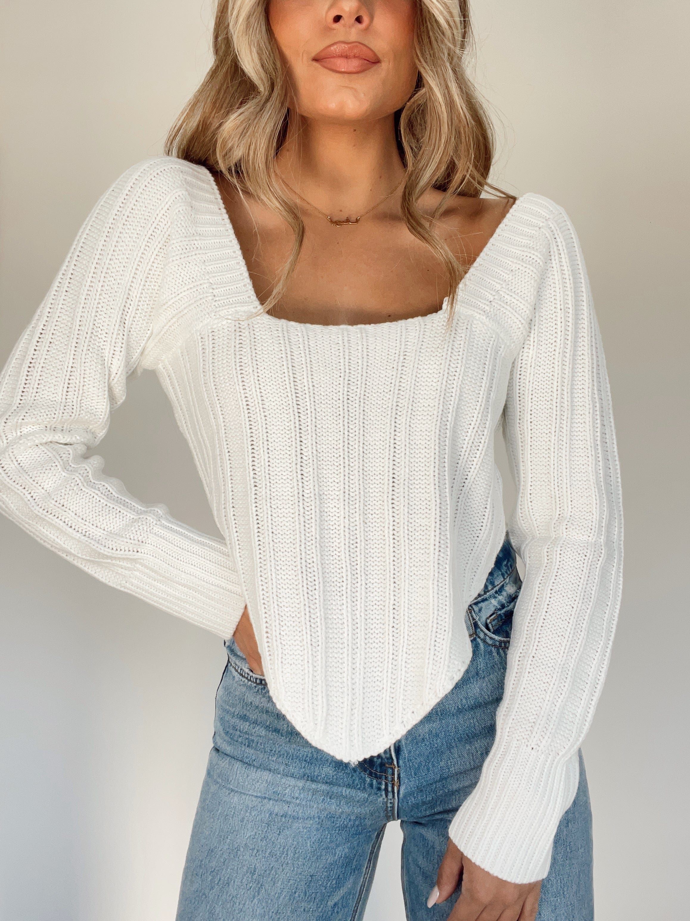 White Knitted V Sweater sold by LANE 201 product image thumbnail 2