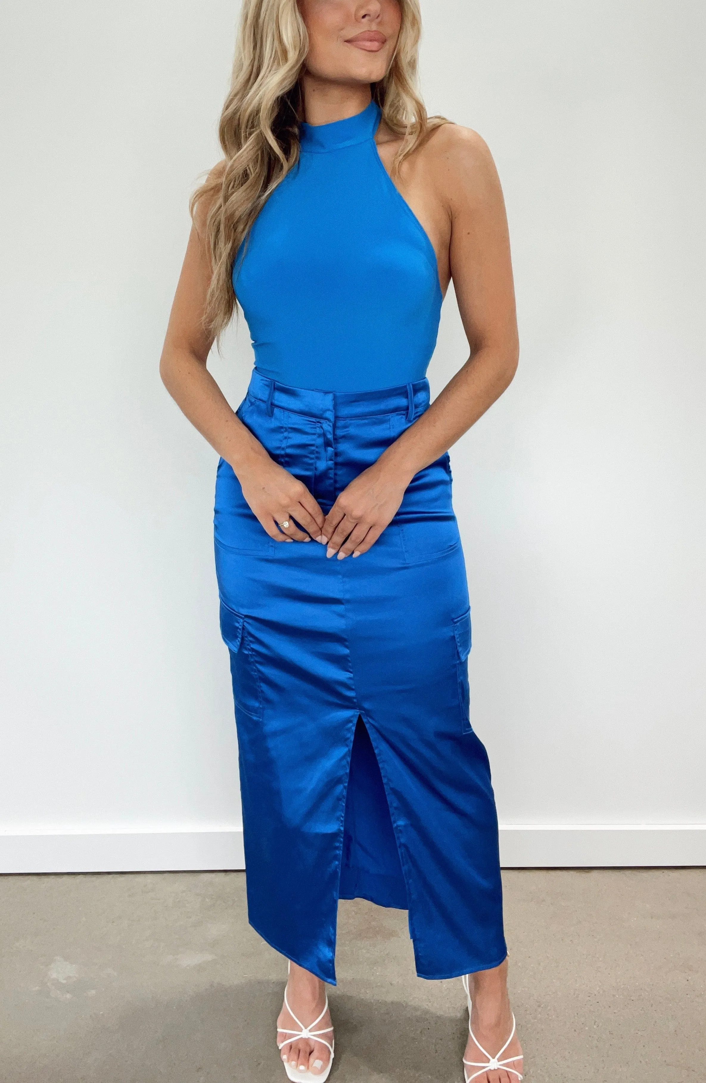Blue Satin Cargo Skirt sold by LANE 201 product image thumbnail 3