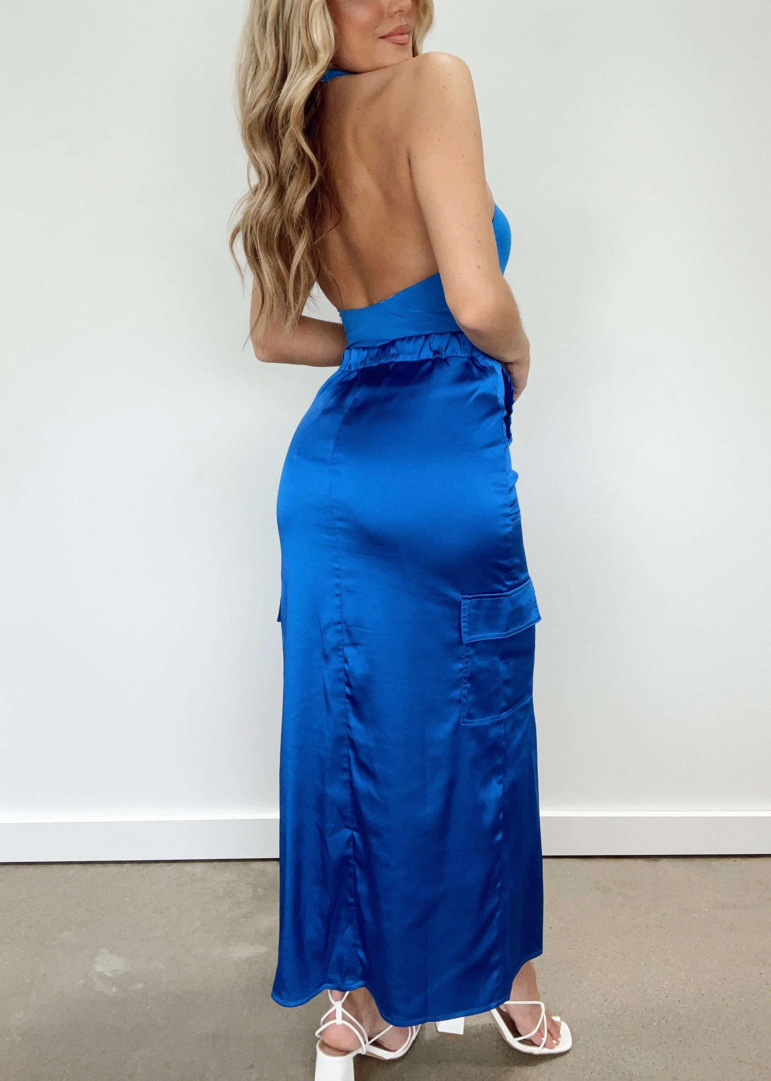 Blue Satin Cargo Skirt sold by LANE 201 product image thumbnail 2