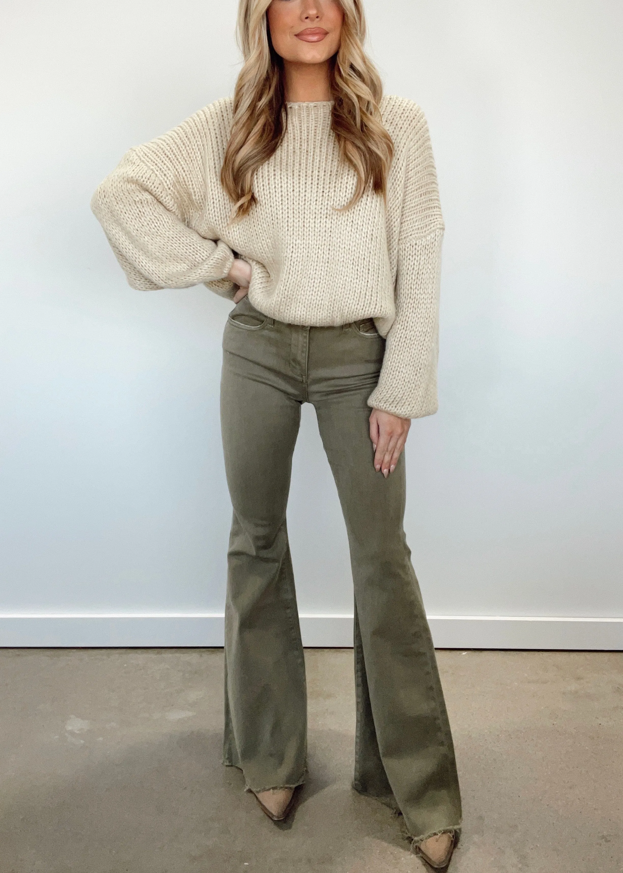Olive Super Flare Jeans sold by LANE 201 product image thumbnail 3