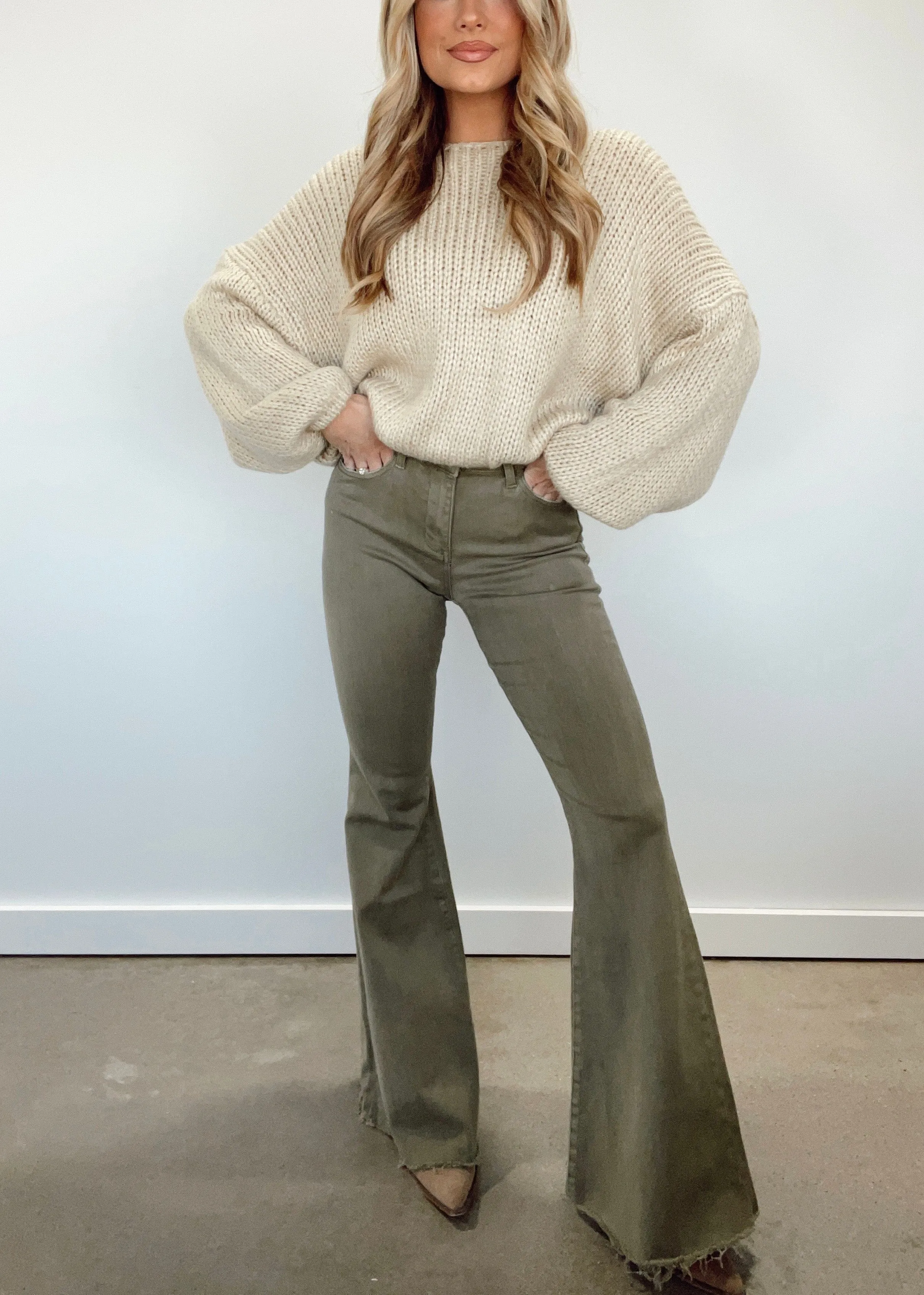 Olive Super Flare Jeans sold by LANE 201 product image thumbnail 5