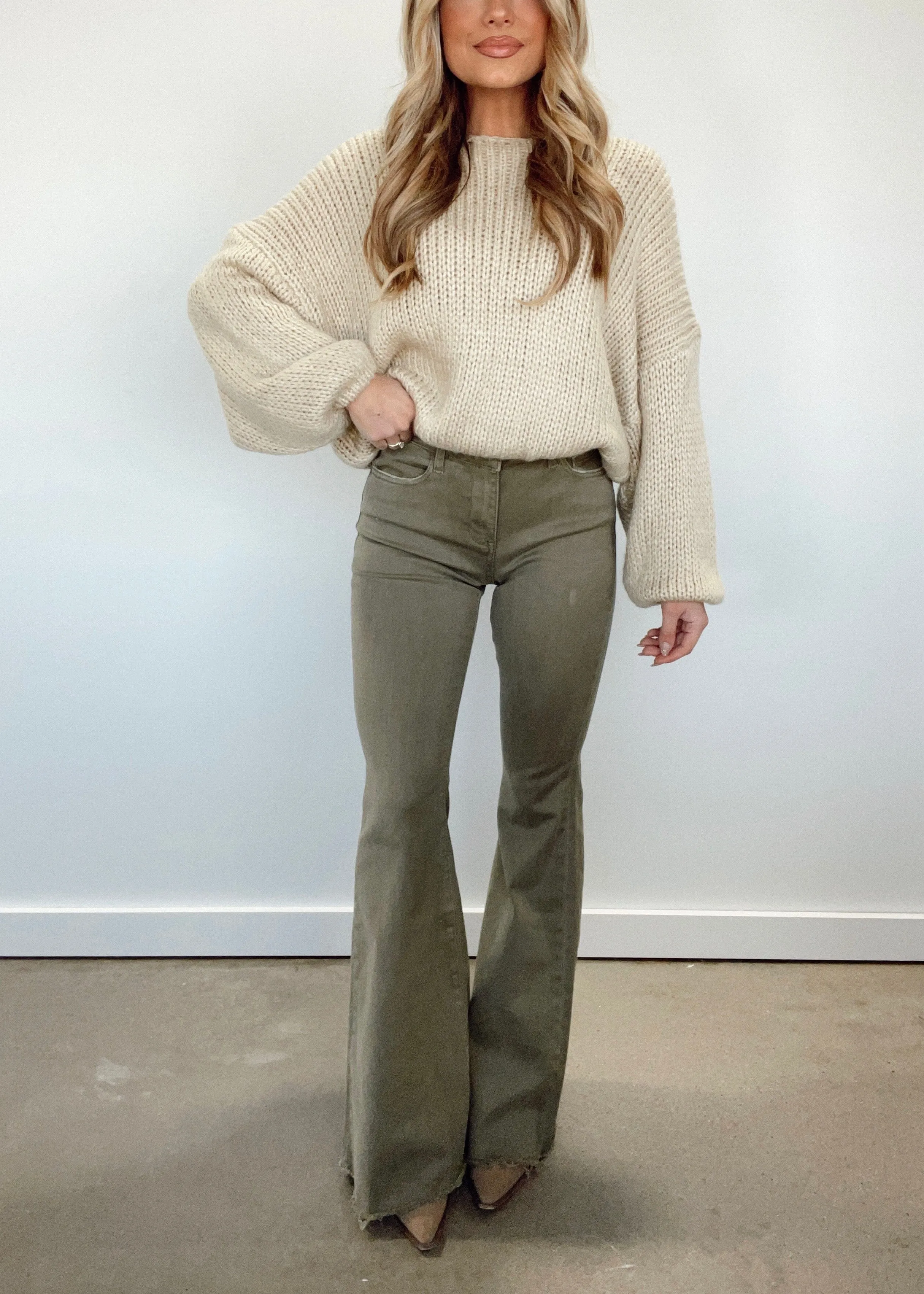 Olive Super Flare Jeans sold by LANE 201 product image thumbnail 4