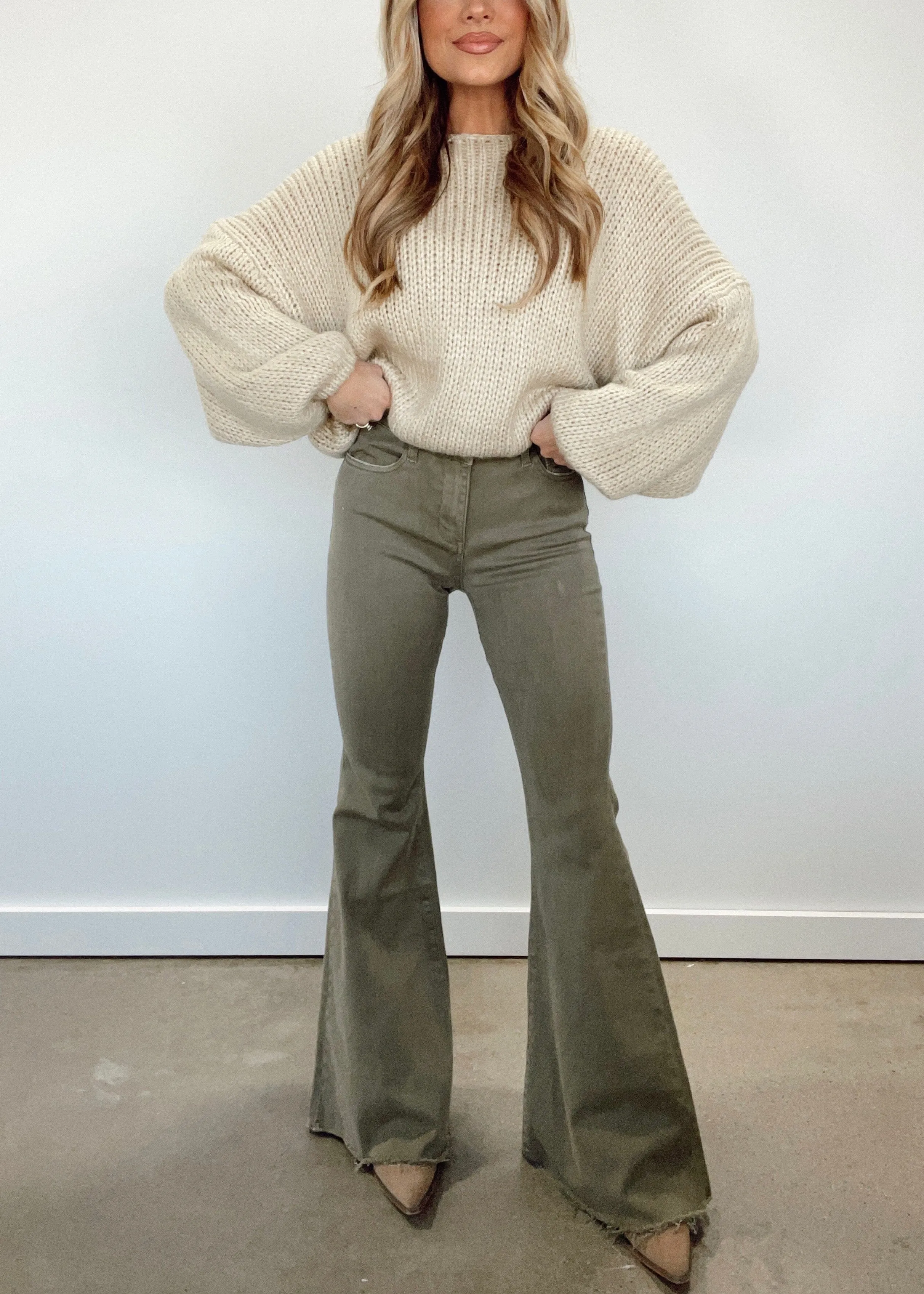 Olive Super Flare Jeans sold by LANE 201