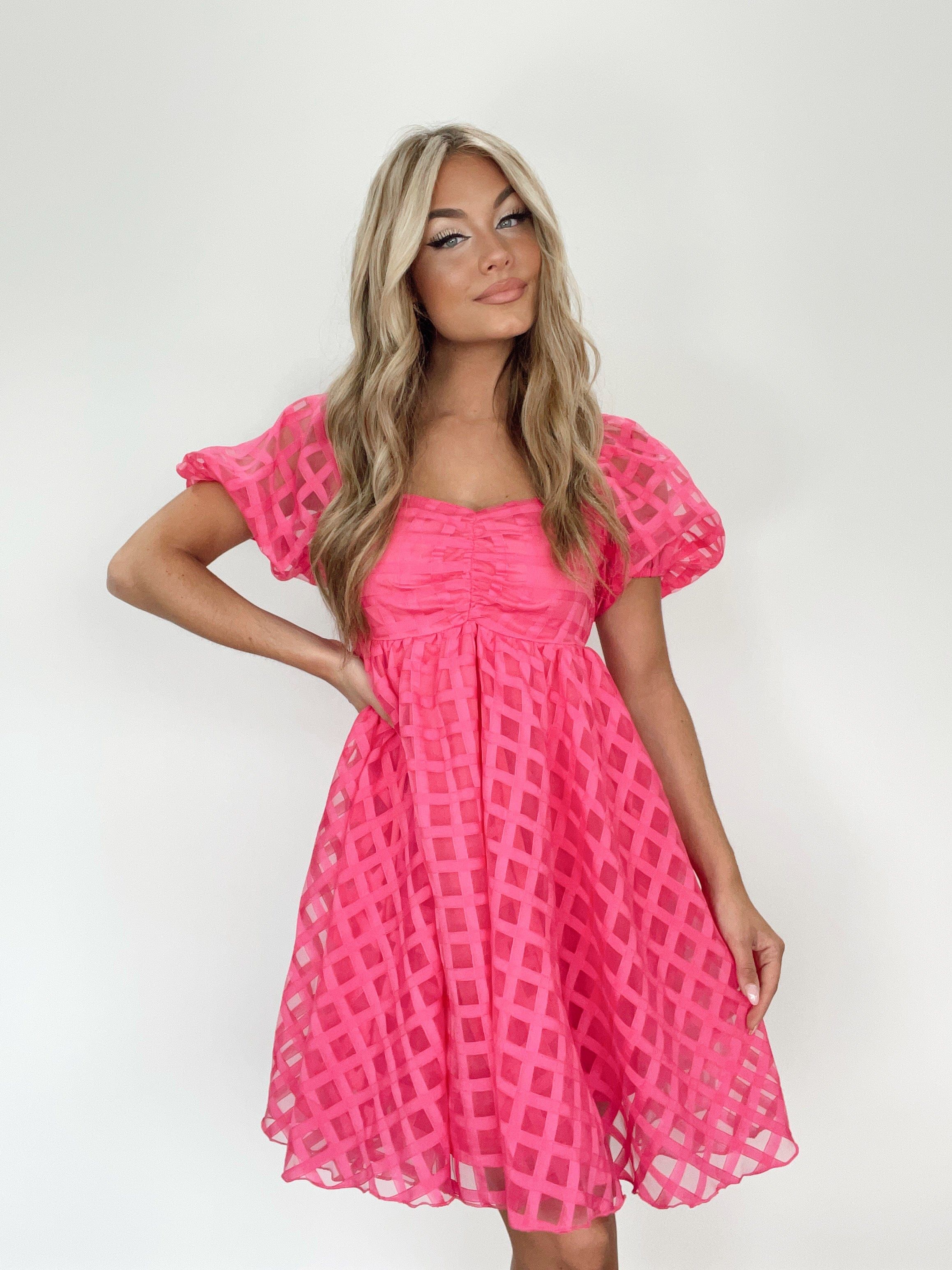 Fuchsia Checkered Babydoll Dress sold by LANE 201
