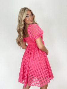 Fuchsia Checkered Babydoll Dress sold by LANE 201