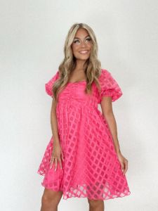 Fuchsia Checkered Babydoll Dress sold by LANE 201