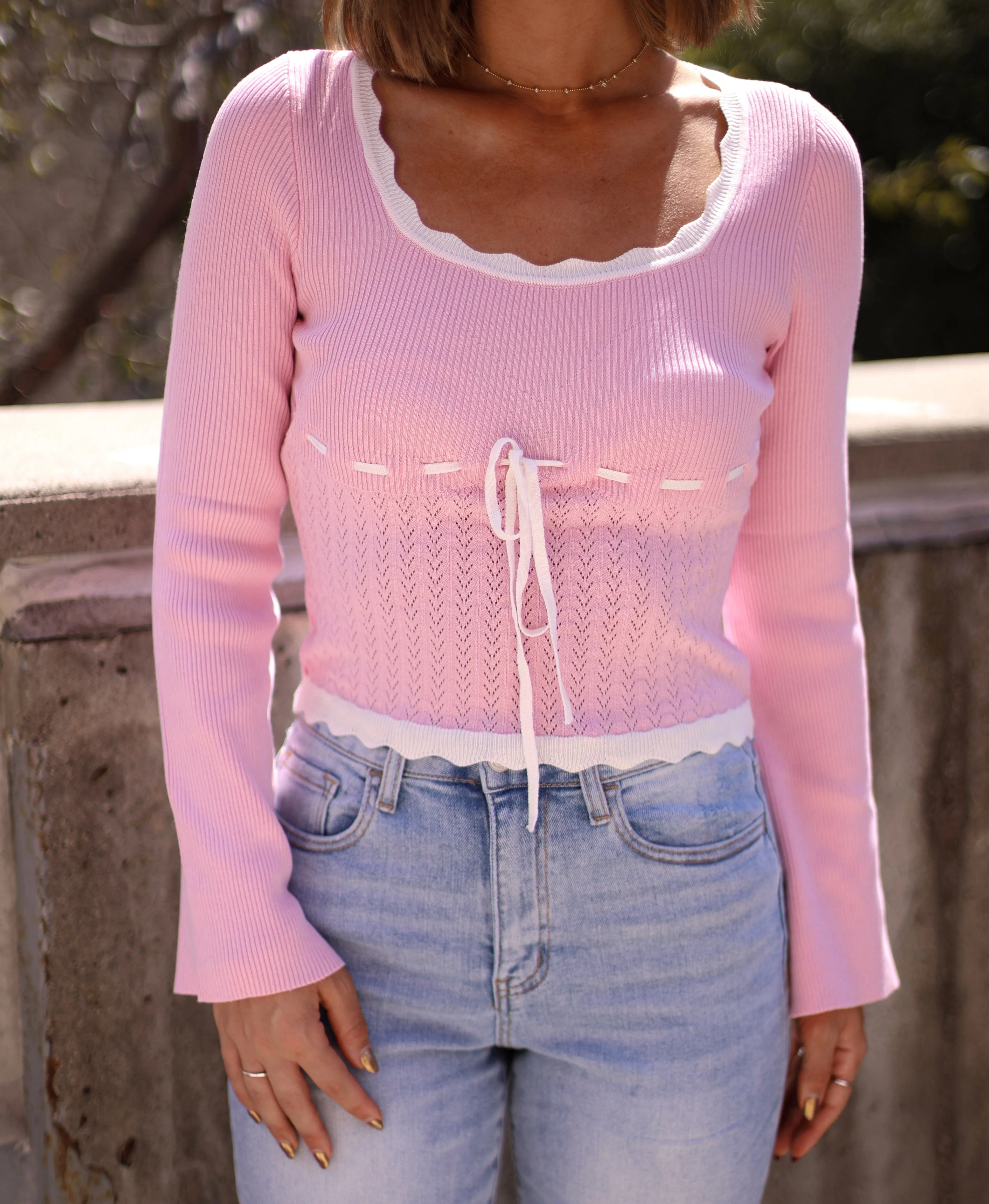 Pink Knit Bow Top sold by LANE 201 product image thumbnail 2