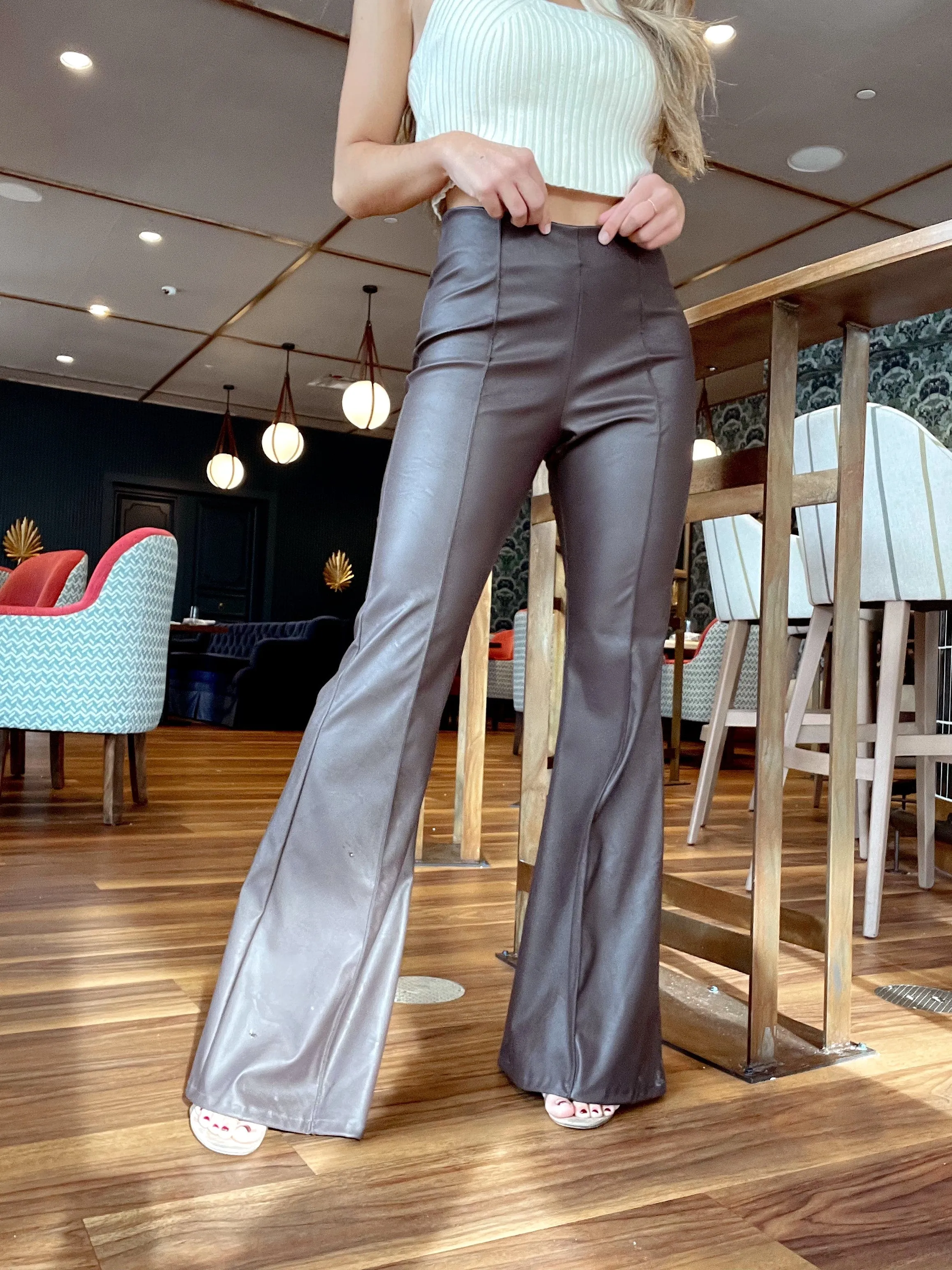 Chocolate Flare Leather Pants sold by LANE 201 product image thumbnail 2