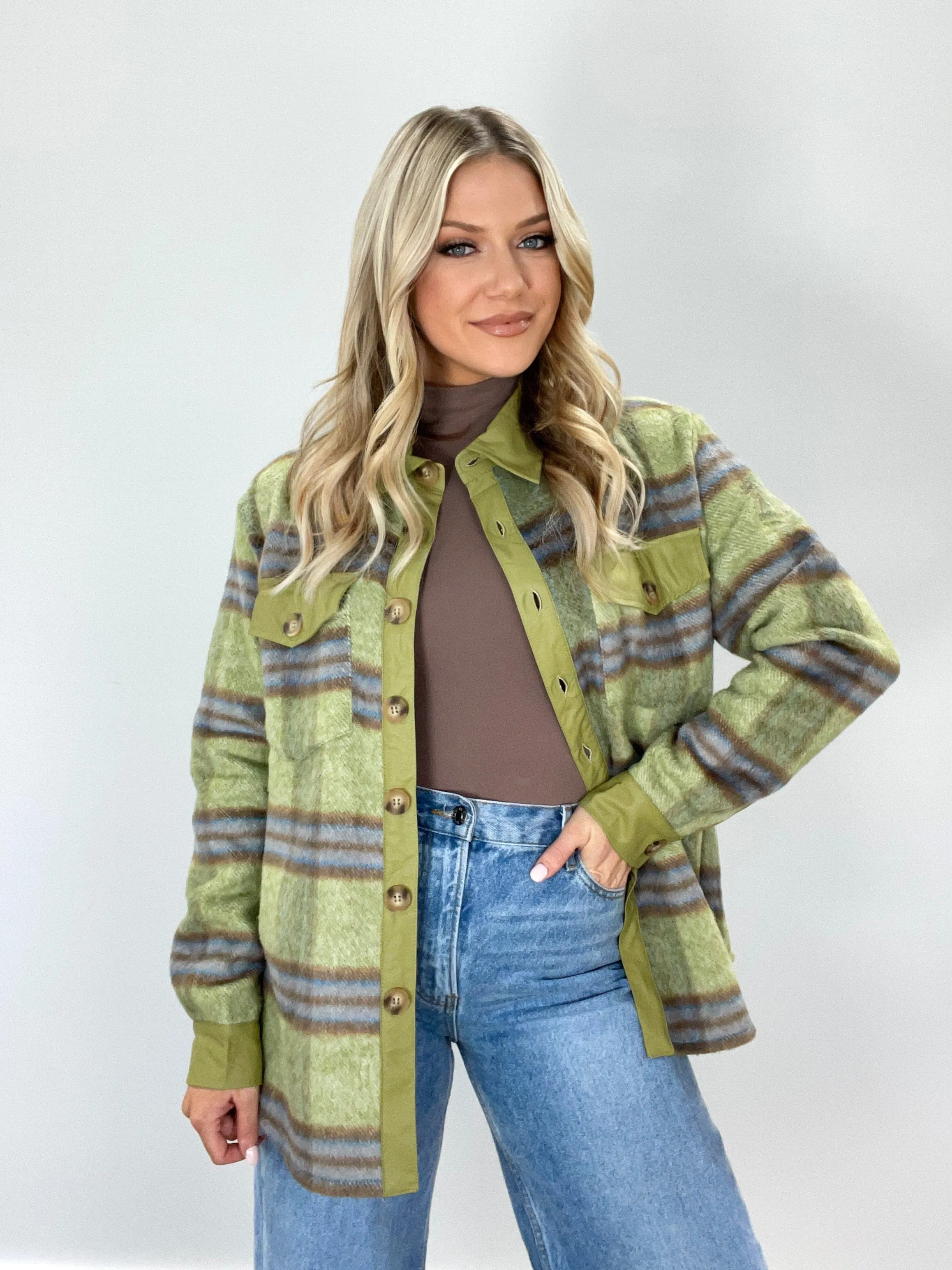 Plaid Pines Shacket sold by LANE 201