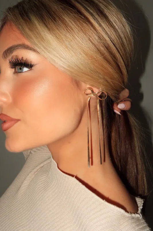 Gold Ribbon Earrings sold by LANE 201