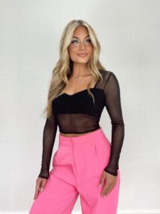 Black Sweetheart Mesh Top sold by LANE 201
