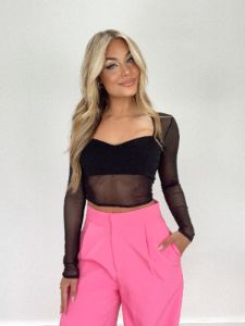 Black Sweetheart Mesh Top sold by LANE 201