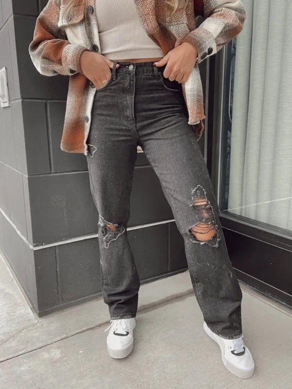 Jade Black Wash Straight Denim sold by LANE 201