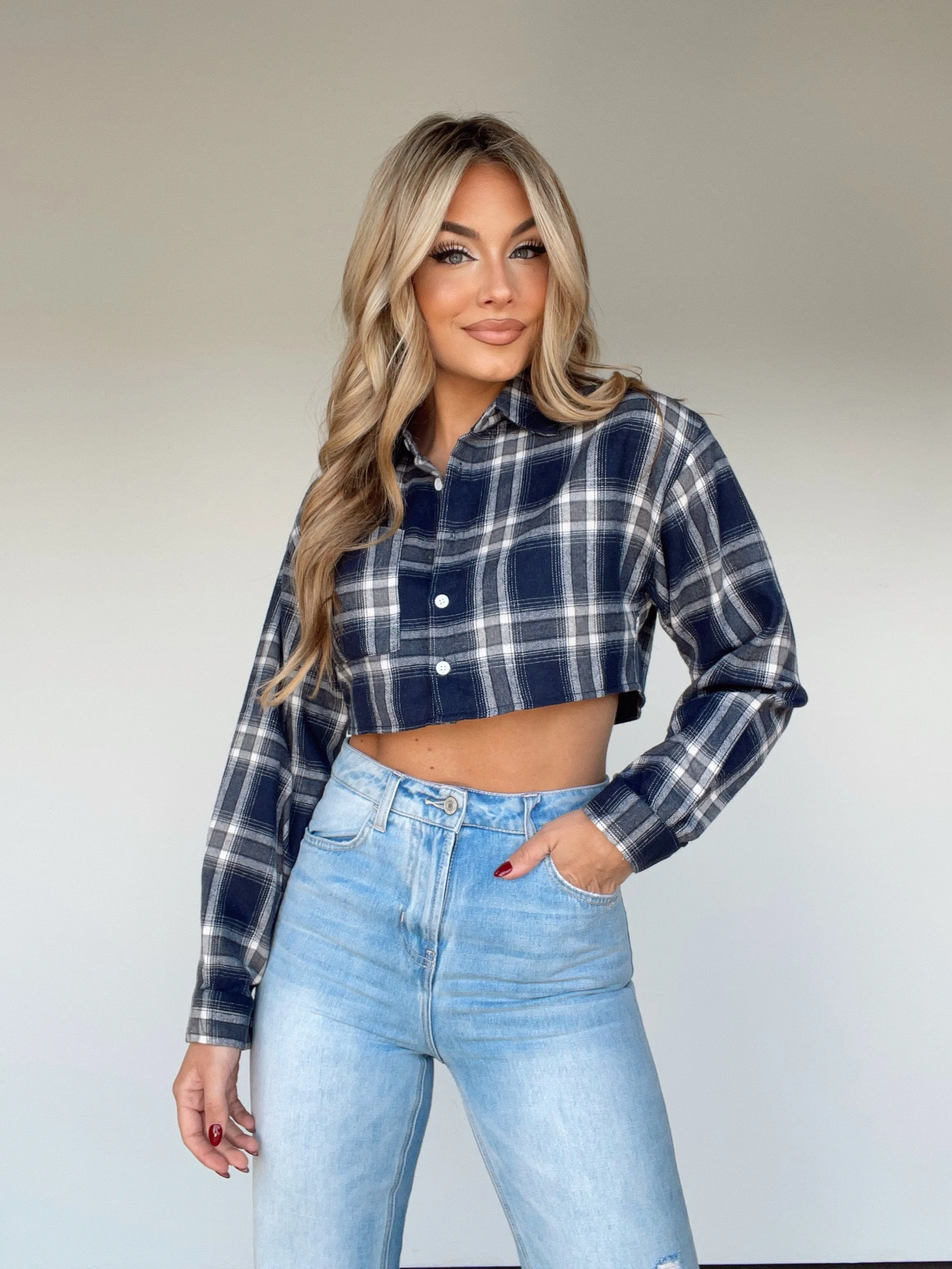 Navy Plaid Crop Top sold by LANE 201